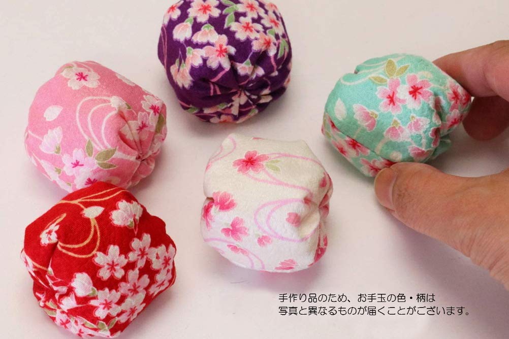 Matsumi Kogei Made in Japan Beanbags in Round Plastic Case, Cherry Blossom Pattern, 5 Pieces, Japanese Pattern
