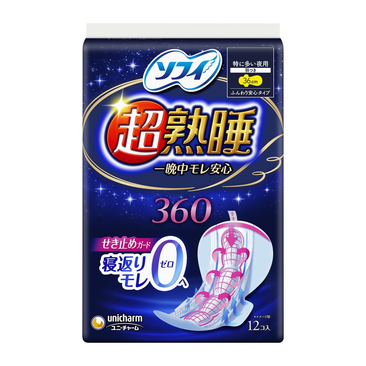 [Bulk purchase] Sophie Super Deep Sleep Guard 360 12 sheets (w/tape included) [Sanitary napkins for night use] [x4 pieces]
