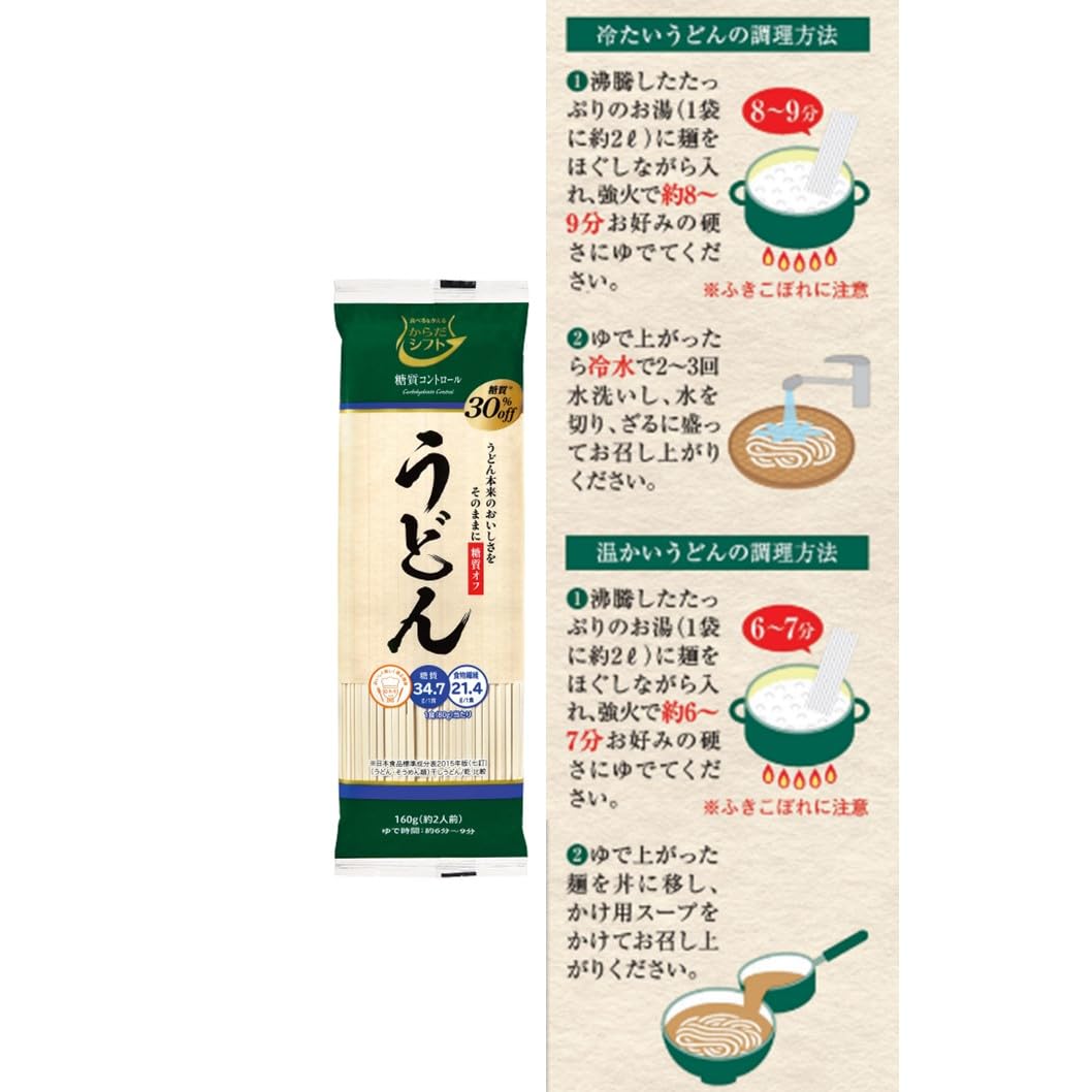 Karada Shift Carbohydrate Control Udon (160g x 10 miếng) Giảm 30% mì carbohydrate Mì khô