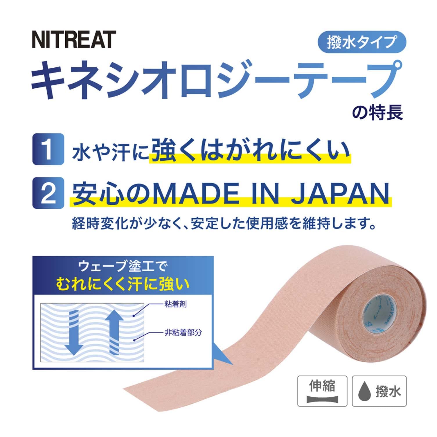 NITREAT Kinesiology Tape 50mm x 4m 1 roll Beige NKHBP50