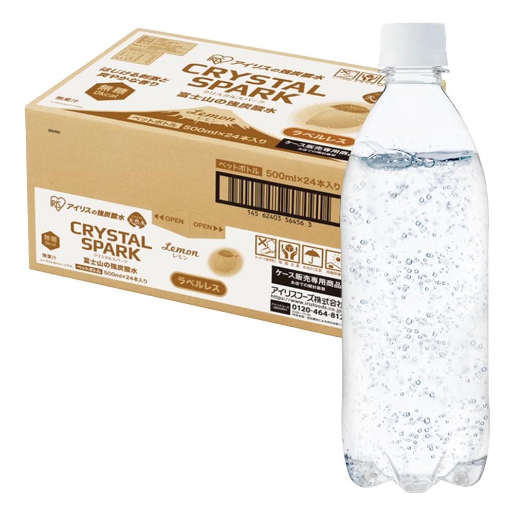 아이리스 오야마 탄산수 레몬 라벨리스 500ml × 24개 후지산의 강탄산수 강탄산수 페트병 시즈오카현산 케이스