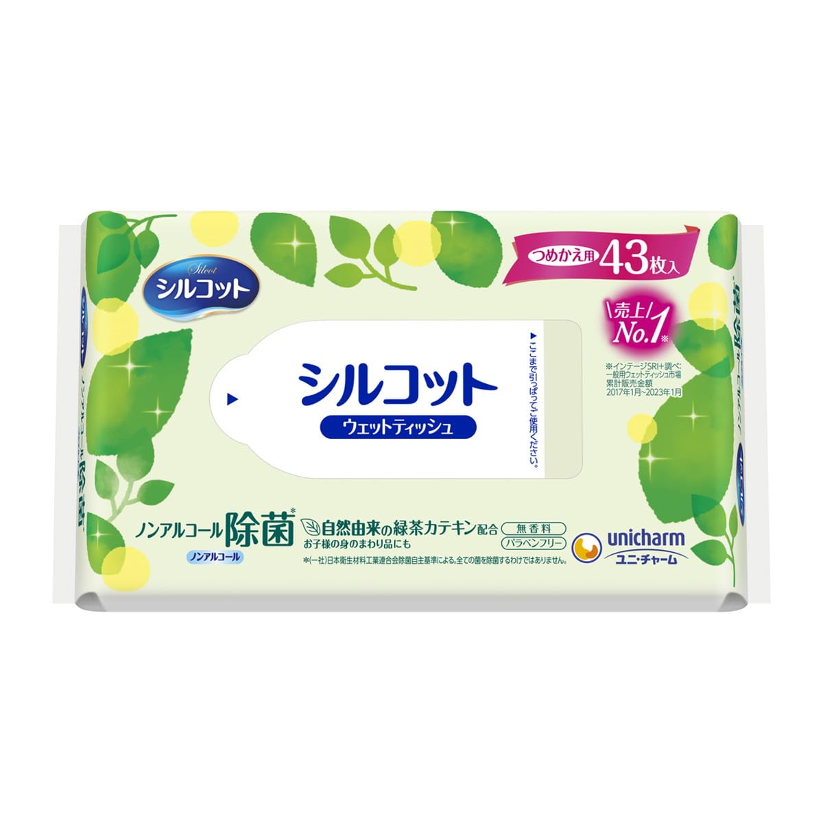 Unicharm Silcot Non-alcoholic Disinfecting Wet Tissue Refill 43 pieces