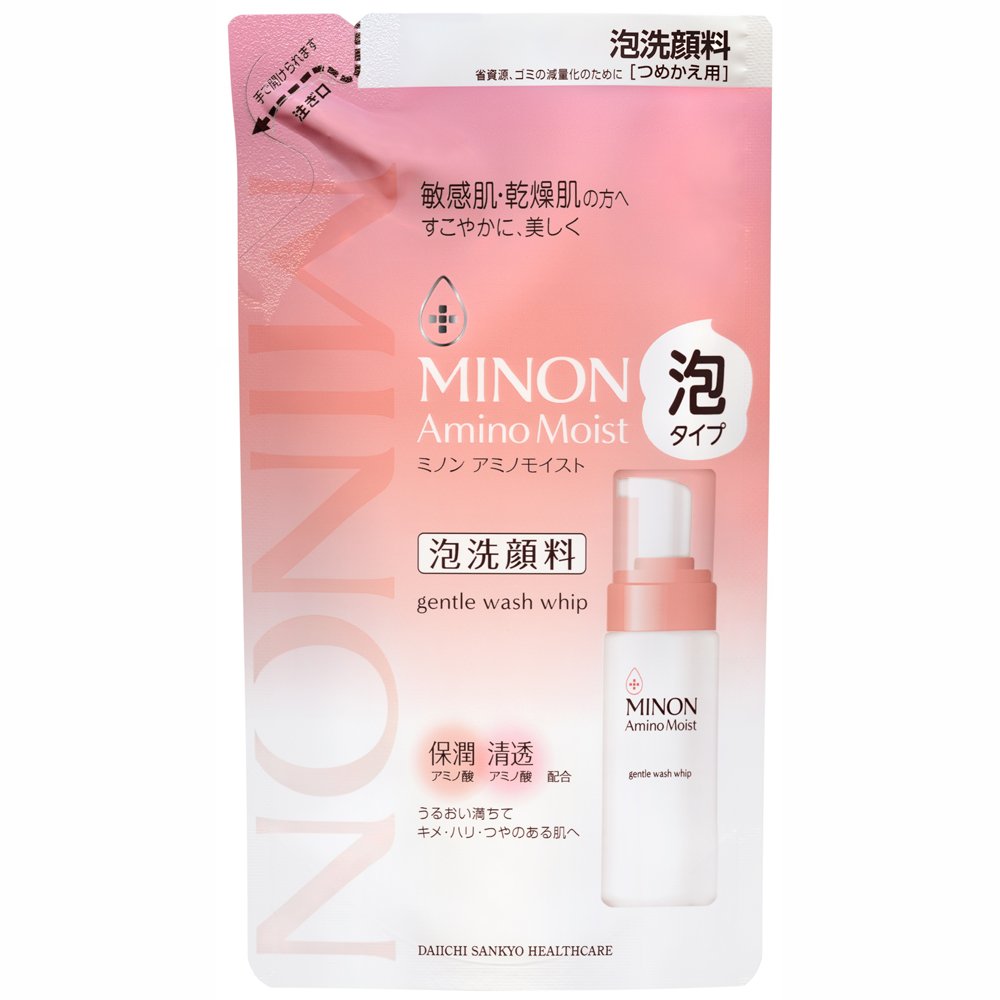 MINON(미논) 아미노 모이스트 젠틀 워시 휘핑 되돌아 갈기용 130mL【민감 피부 건조 피부】거품 세안료 푹신푹신 거품 보습 세정