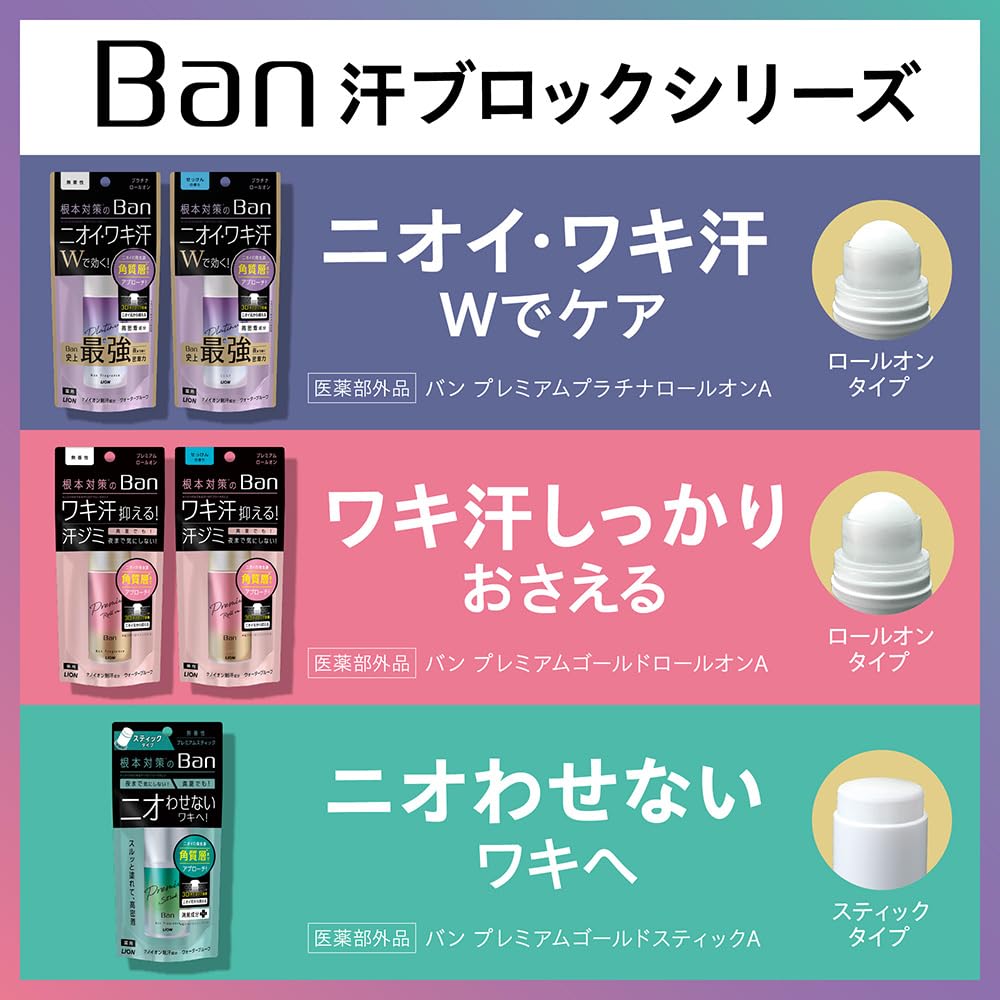 Ban Sweat Block Platinum Roll-on for Underarms Direct Antiperspirant Soap Scent 40ml [Quasi-drug]