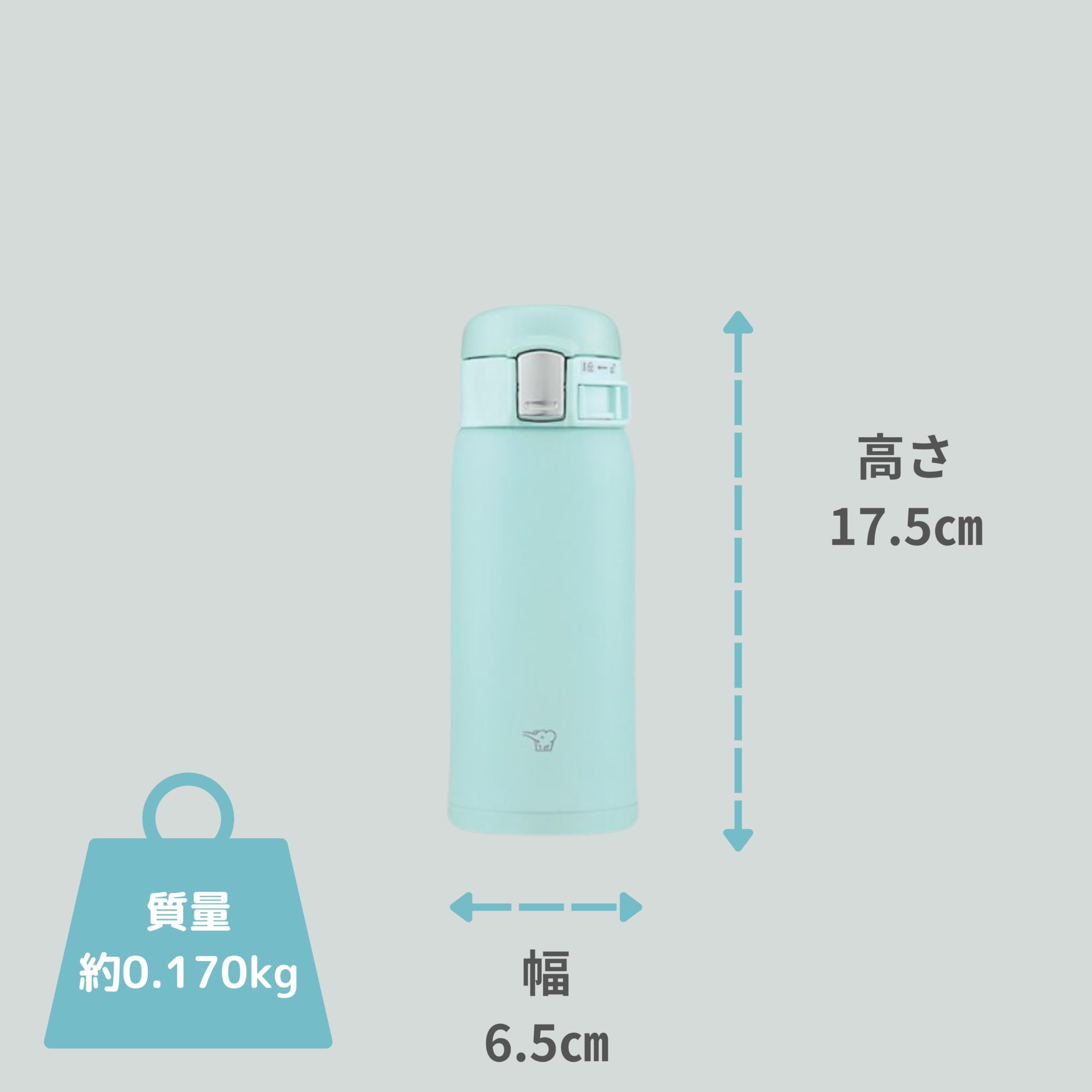 Zojirushi Water Bottle Stainless Steel Mug 360ml One-Touch Type Heat/Cold Lightweight Compact Mint Blue SM-SF36-AM