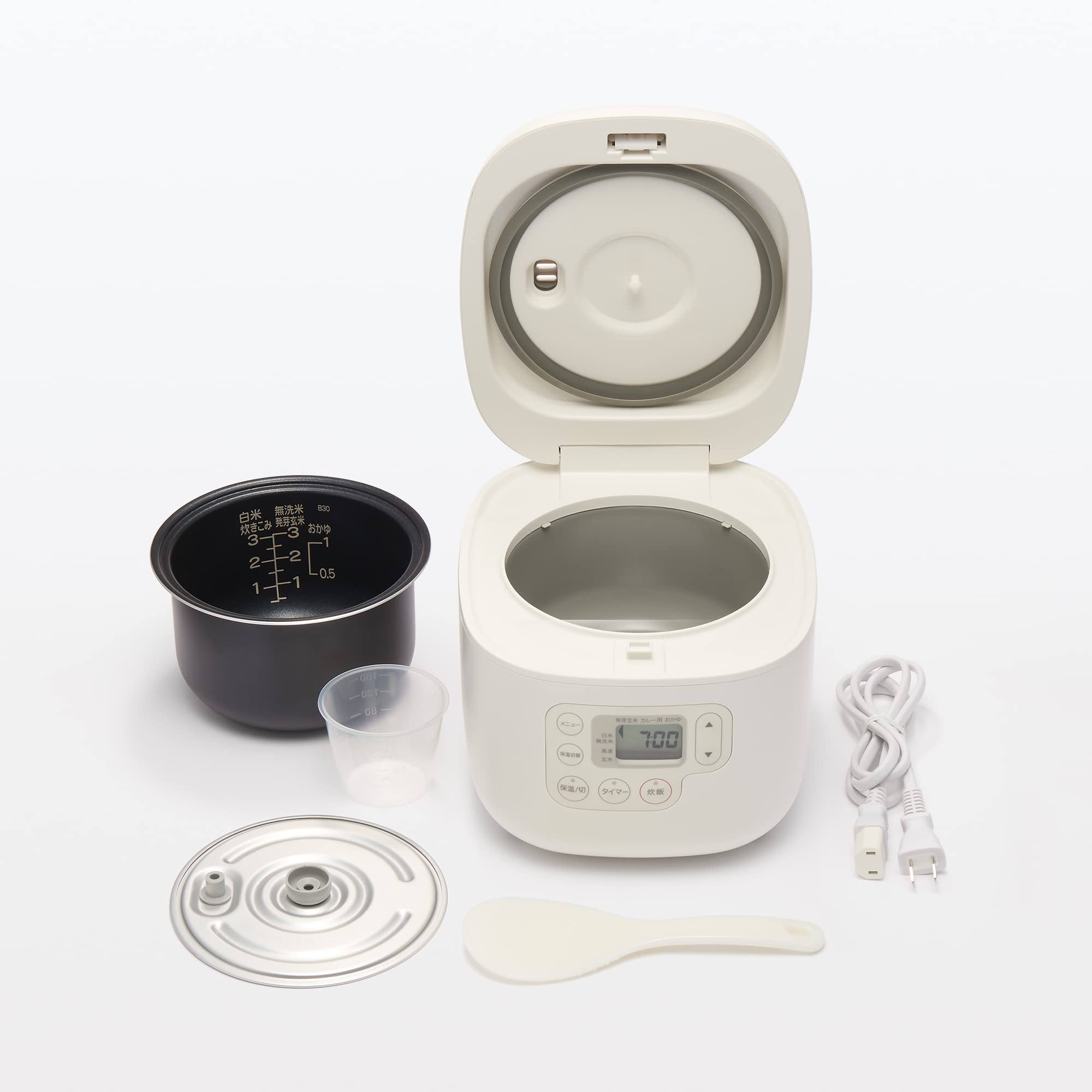 MUJI Rice cooker with rice scoop holder, 3 cups, white, width 20.8 x depth 25.4 x height 18.6 cm MJ-RC3A3/12829065