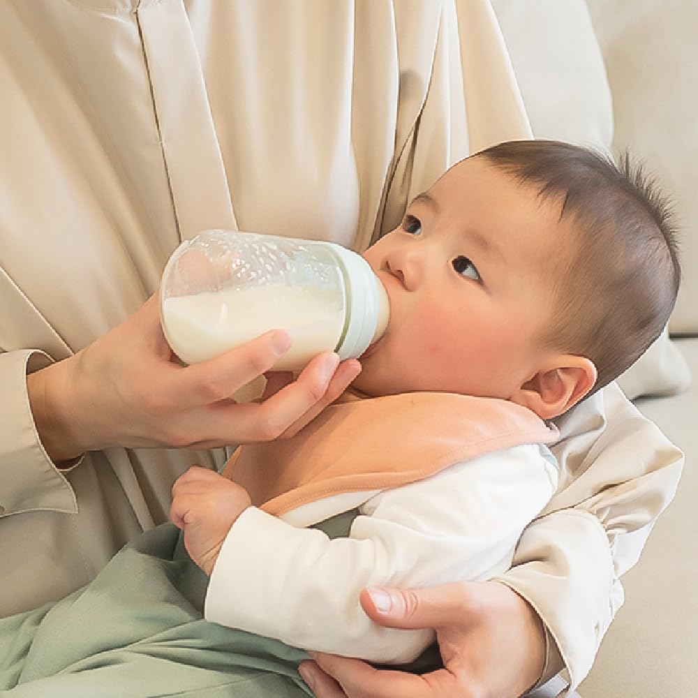 Richell Hanaemi Glass Baby Bottle 240mL Clear Blue Around 3 Months ~