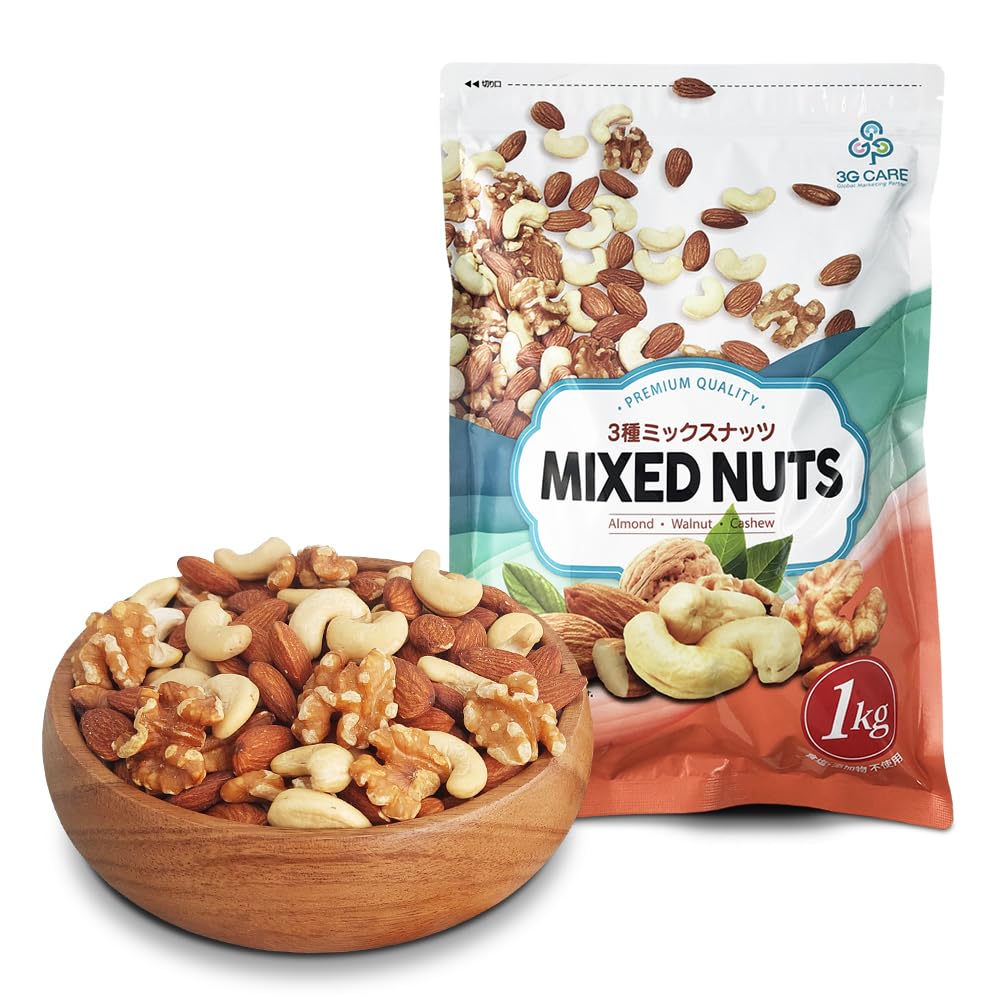 Mixed nuts 3 types 1kg Value raw walnuts Unglazed almonds Unglazed cashew nuts No oil, no salt, no additives / 3G CARE