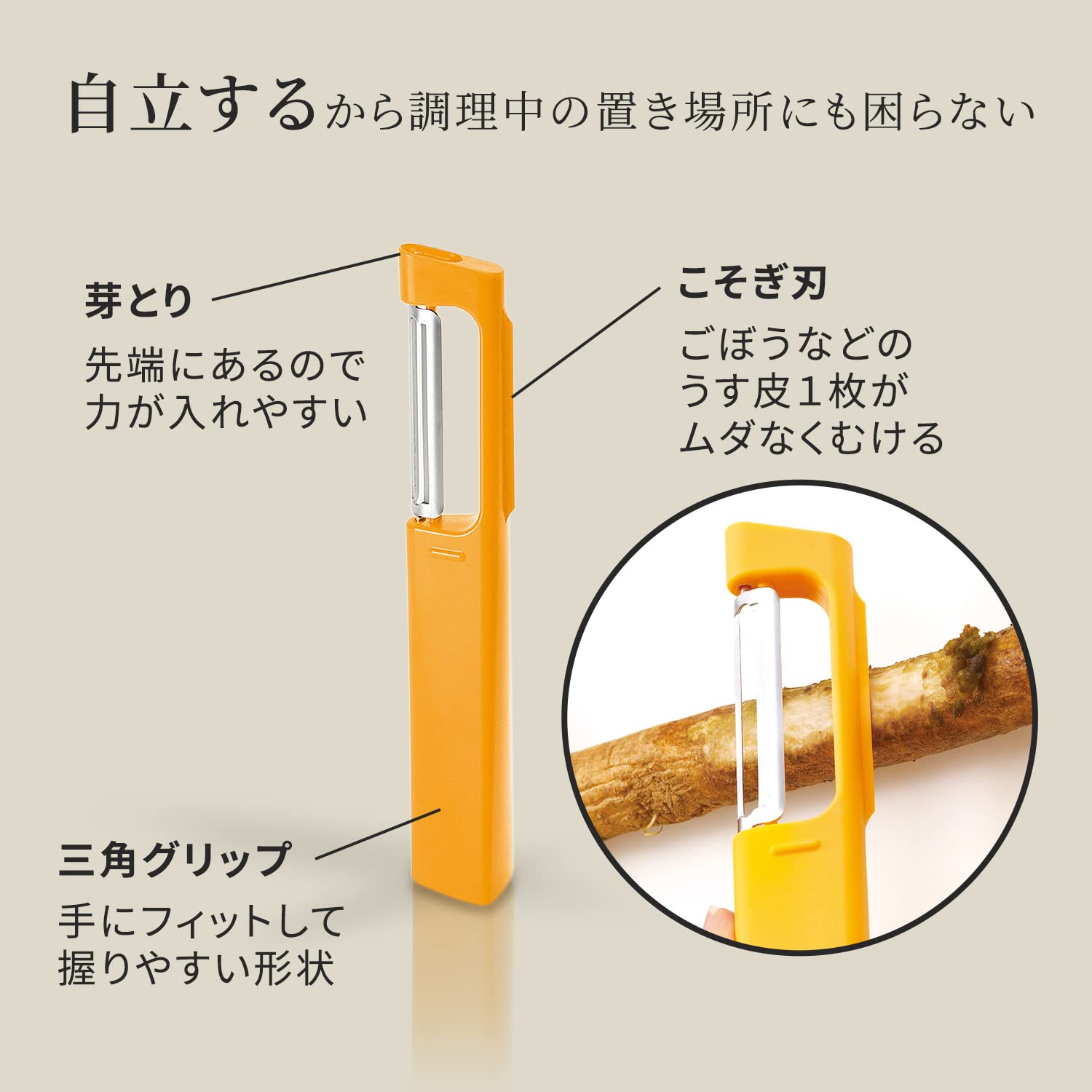 Marna Standing Peeler (Yellow) Easy to Fit in Hand Triangular Grip (Freestanding/Vertical) Peeler Peeler I-Type Stainless Steel K218Y