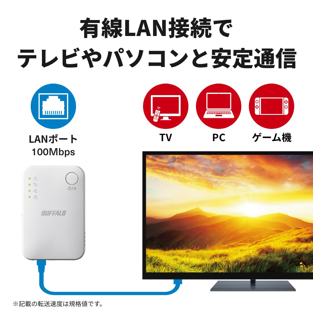 버팔로 WiFi 무선 LAN 중계기 Wi-Fi 5 11ac 866 + 300 Mbps 하이파워 컴팩트 콘센트 직삽해 유선 LAN 포트 간단 설정 일본 메이커