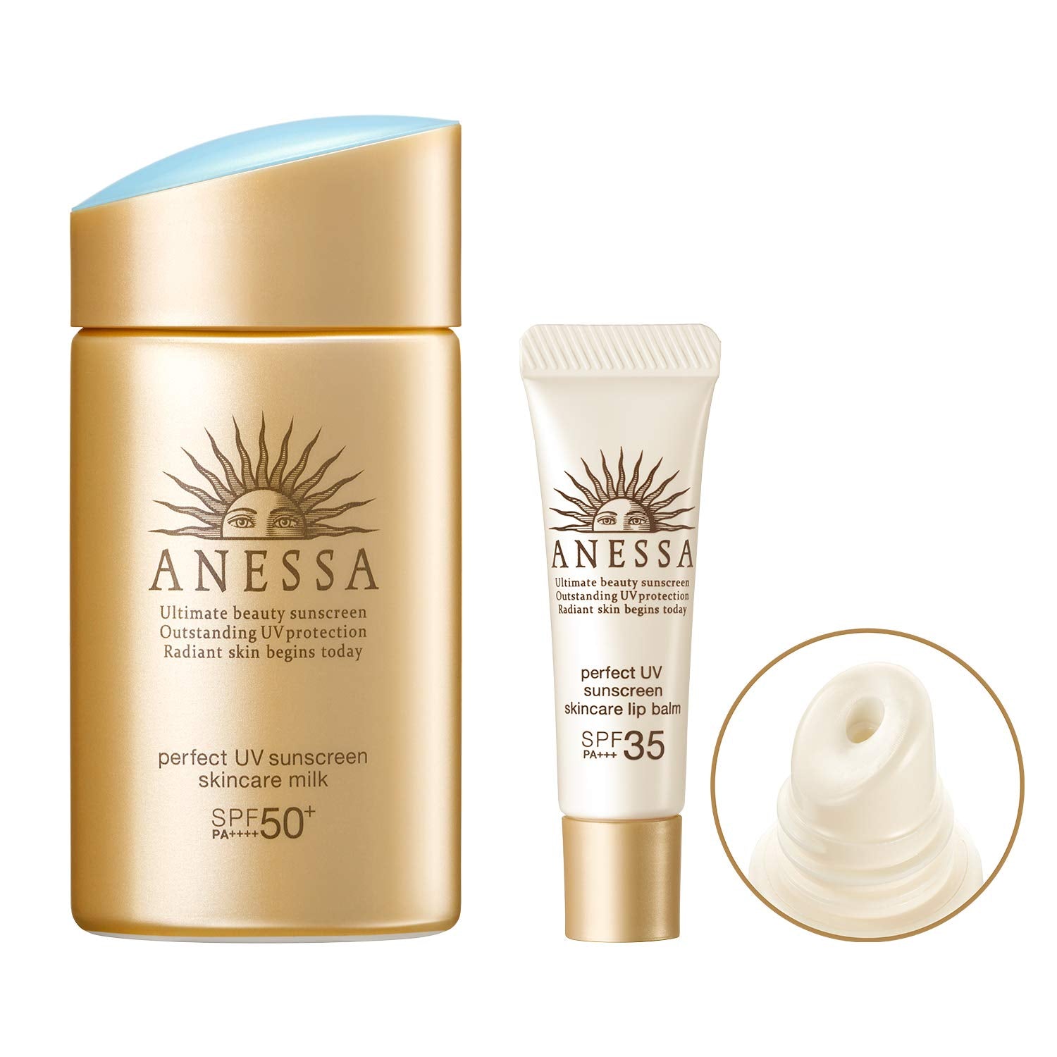 ANESSA SPF35-49 Anessa Perfect UV Skin Care Milk (60mL) Sunscreen + Lip Moisturizing Limited UV Lip Balm (5g) Set Limited Edition 2 Pieces (x 1)