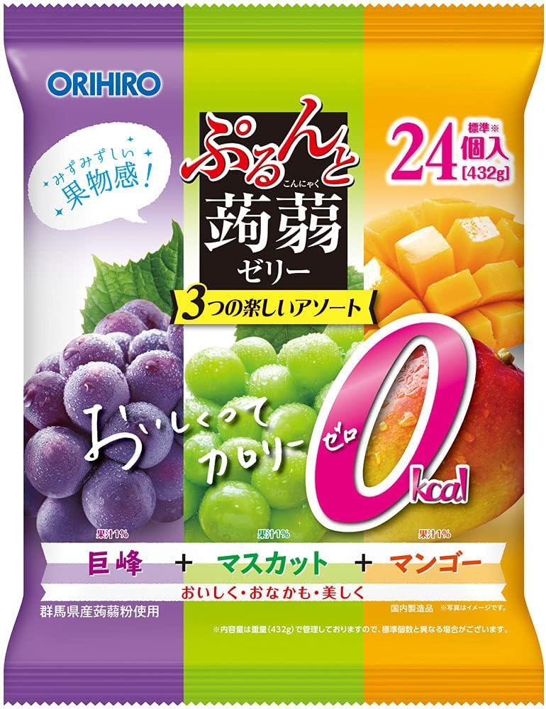 Orihiro Purunto Konjac Jelly Pouch Large Bag Zero Calorie Kyoho + Muscat + Mango 24 Pieces