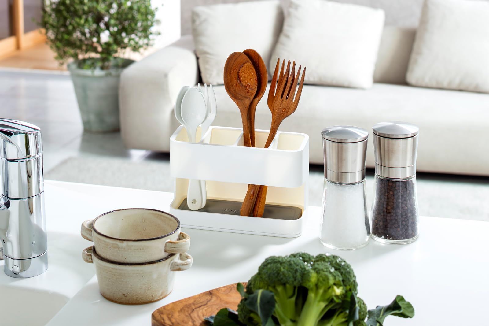 Anesti Resin Diatomite Drainer Karari Cutlery Stand Square White Approx. Width 15 x Depth 6.5 cm x Height 10 cm HO1945