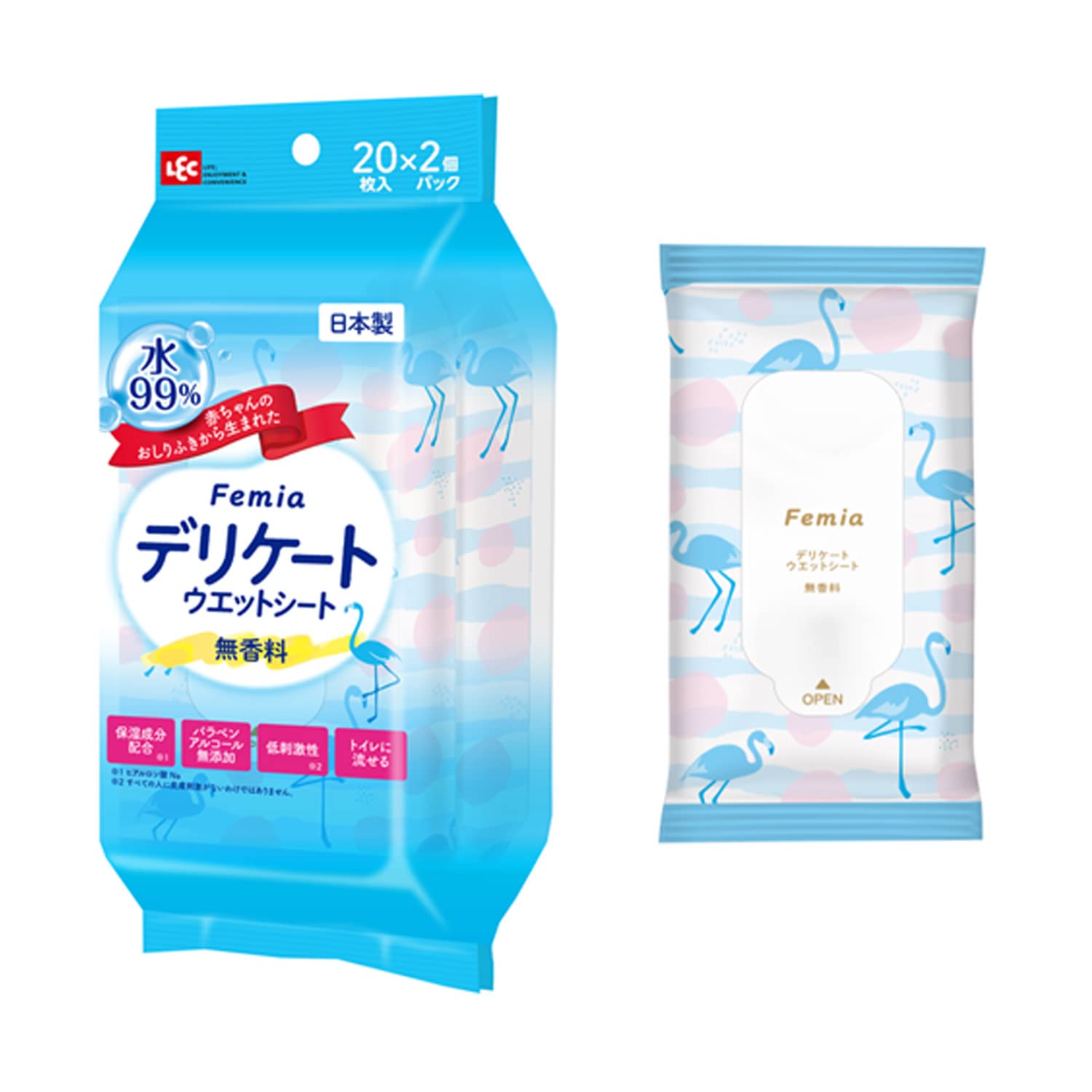 레크 여성용 섬세한 웨트 시트 Femia 20장입×2개 (무향료) 화장실에 흘릴 수 있다