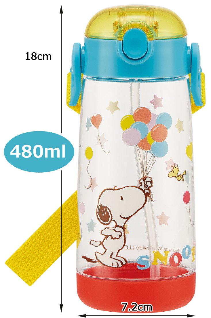 스케이터 (Skater) 어린이용 빨대 부착 물통 클리어 병 480ml 원터치 실리콘 스누피 PDSH5-A