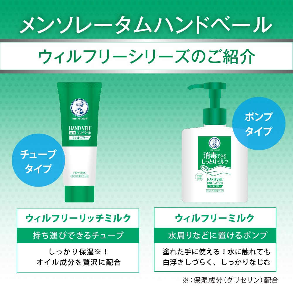 맨솔레텀 약용 핸드베일 손가락 소독용 보습 촉촉한 윌 프리 리치 밀크 70g