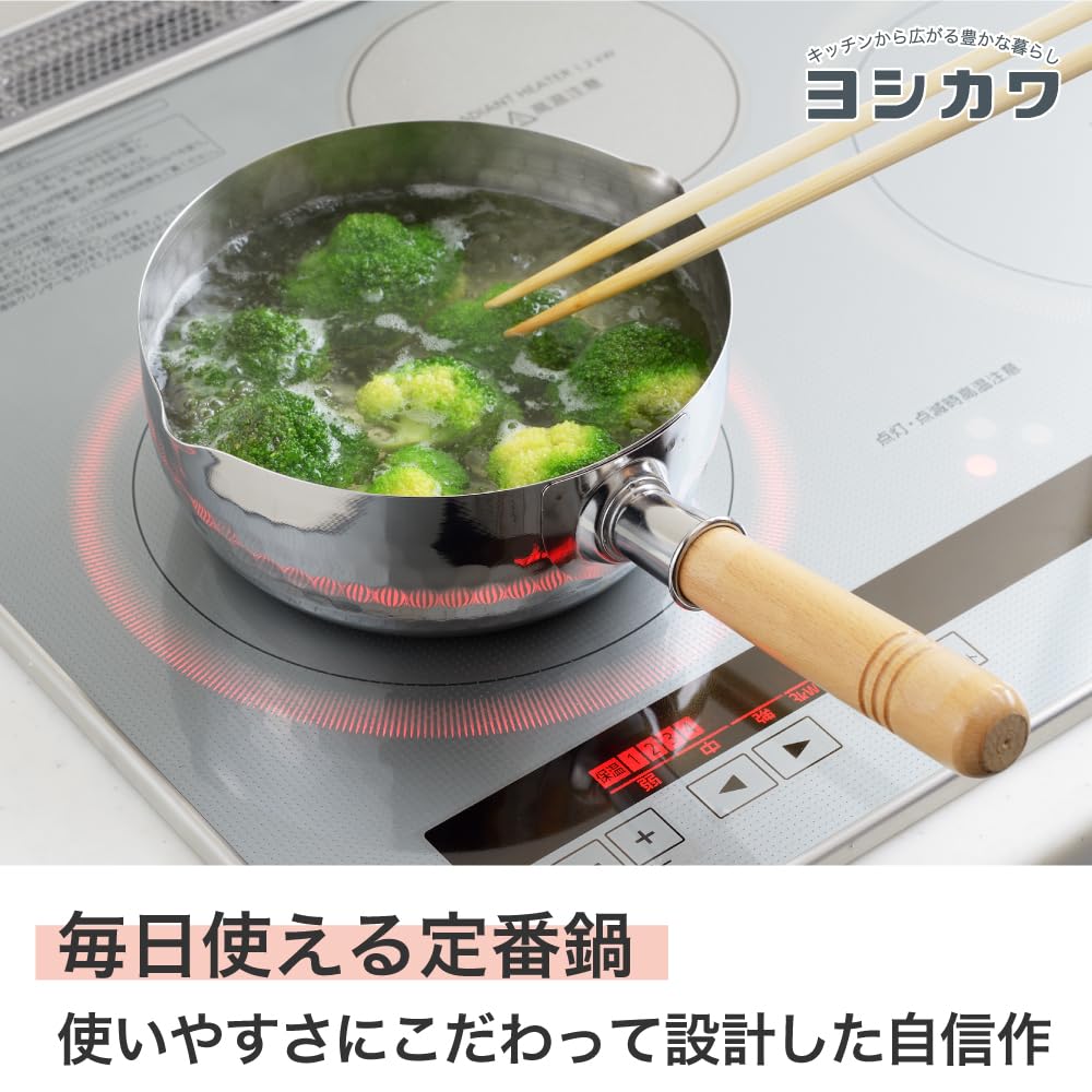 요시카와 유키히라 냄비 한손 냄비 18cm 1.7L 일본제 IH 가스 불 대응 스테인리스 양측 주입구 YH6752 츠바메 산조