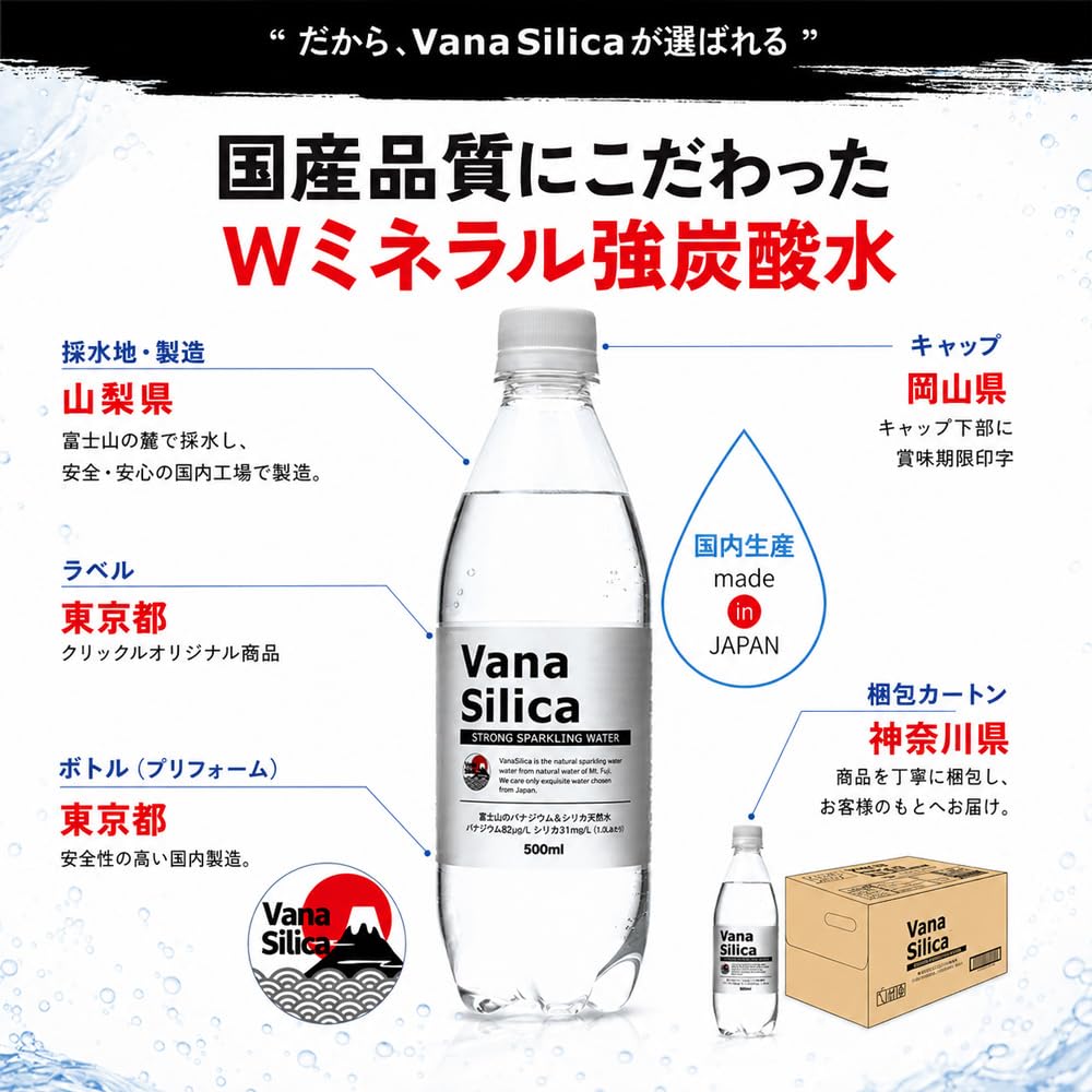 Nước có ga mạnh VanaSilica Mt. Fuji Vanadi & Silica 500ml (1 thùng (24 chai))