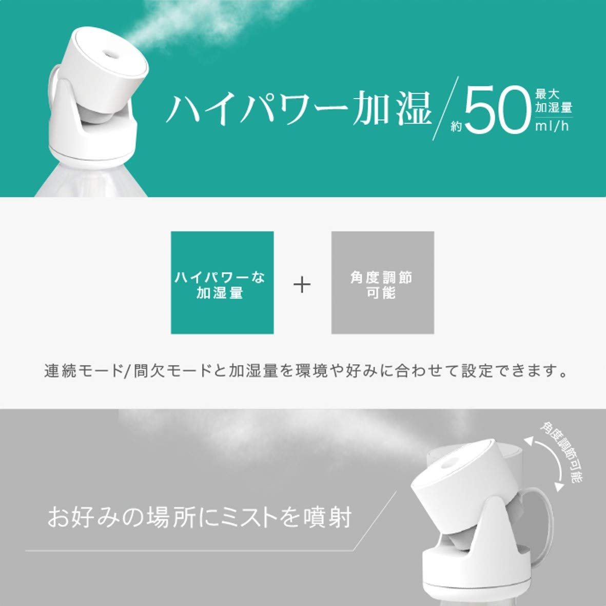 Máy tạo độ ẩm cho chai PET Topland MOVE Để bàn Loại USB Độ ẩm công suất cao 50ml/h Có thể điều chỉnh góc phun phun Chức năng hẹn giờ tắt Điều khiển từ xa Màu đen SH-MV50BK
