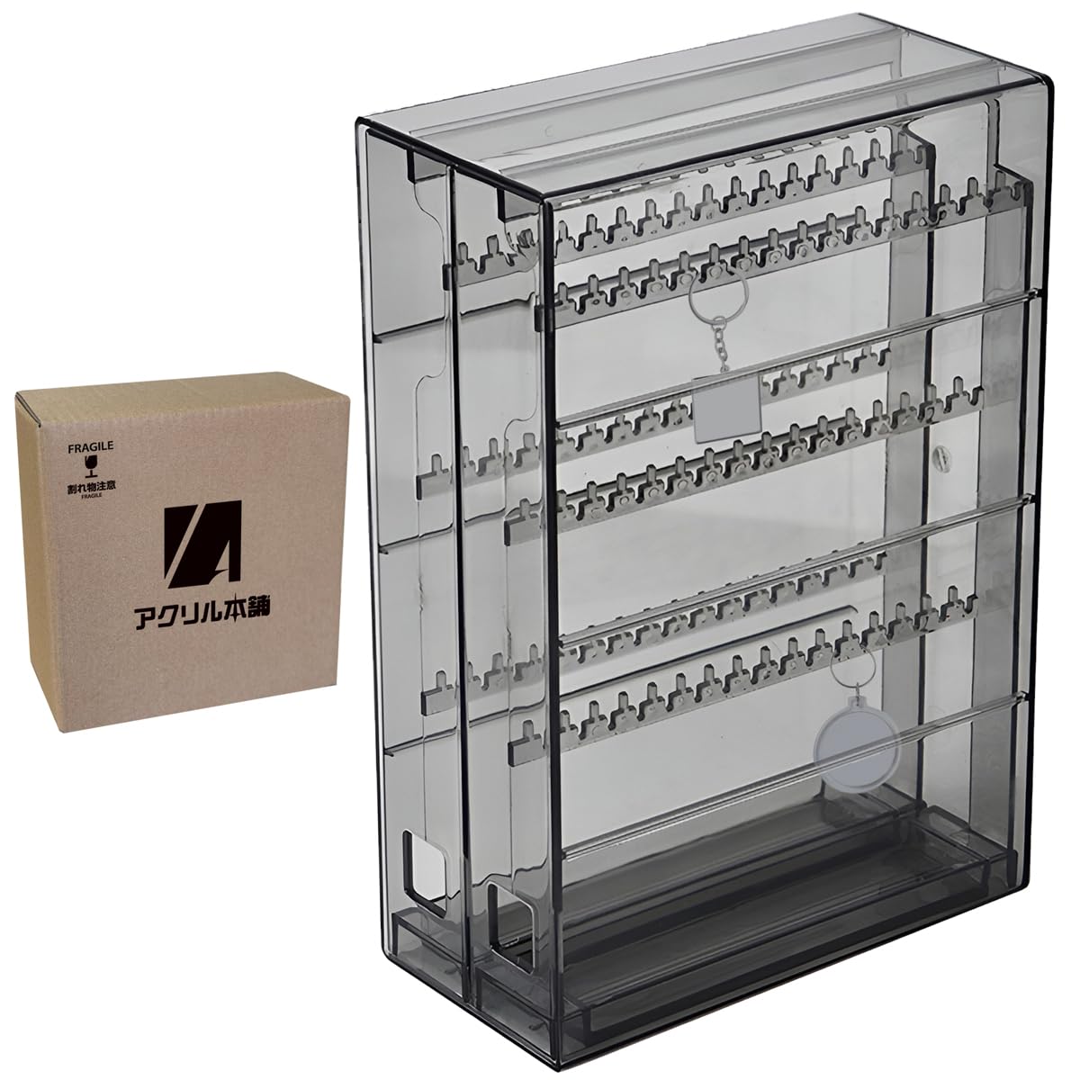 Acrylic Honpo Keychain Storage Case Gachagacha Display Acrylic Keychain Oshi Goods Goods Storage Drawer 2 Tier Oshikatsu Plastic (Gray)