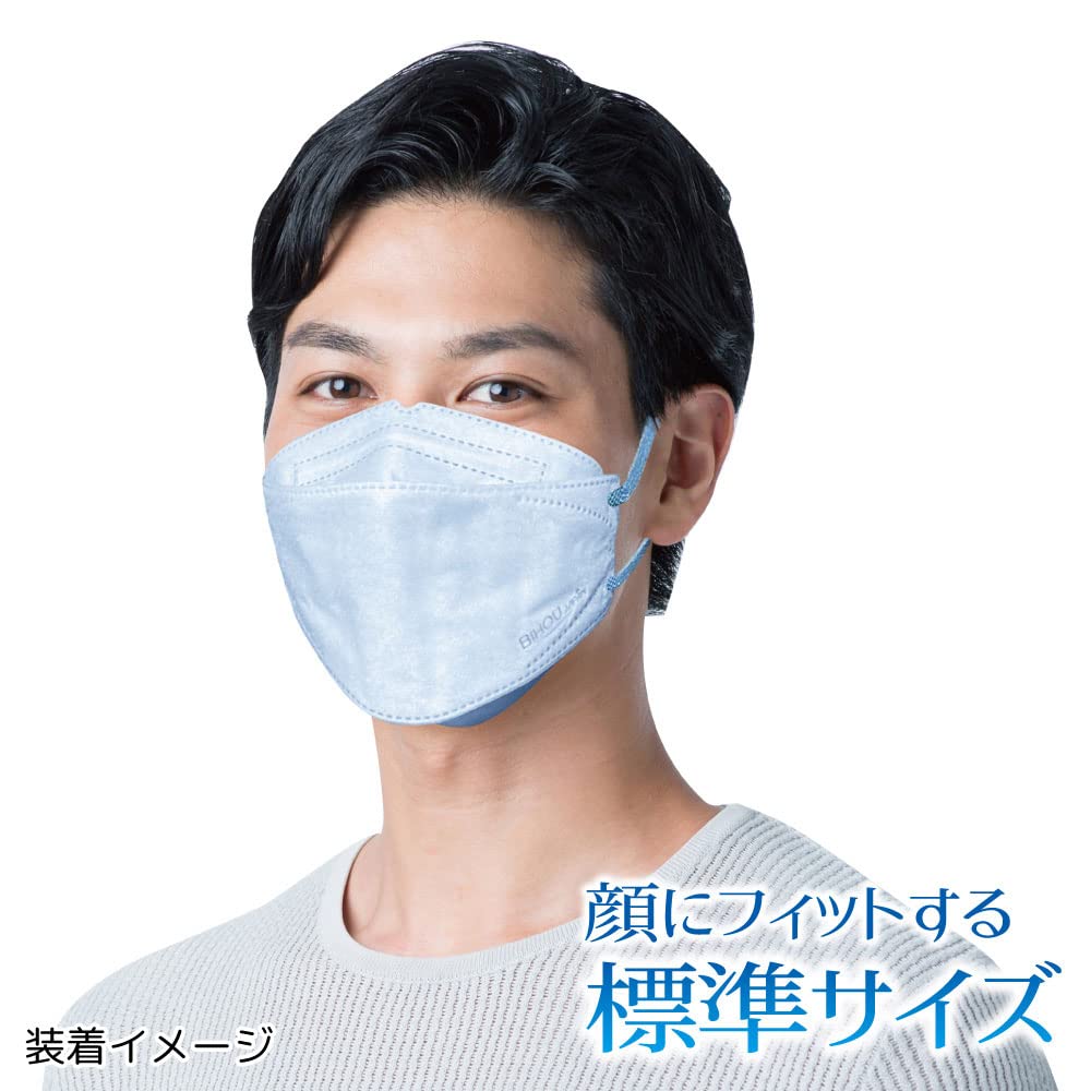 【비호 마스크 안심의 일본제 4층 구조 국산 고기능 필터를 더블 사용! 입가에 3D 공간을 만들어 호흡이 쉽고 피부와의 마찰을 막는 최신 입체형 마스크 상쾌한 라이트 블루 】 3D 입체형 라이트 블루 쉬운 마스크 표준 사이즈 5장입
