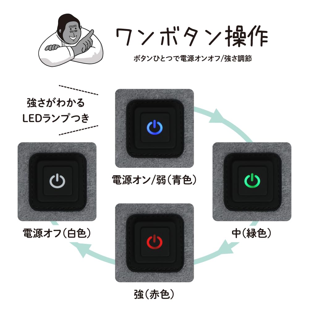 Gorilla Hitotsuki Electric Foot Care Timer 10 Minutes Automatic OFF Lightweight 3 Level Adjustment (Strong, Medium, Weak) Easy to Install Gray Doshisha