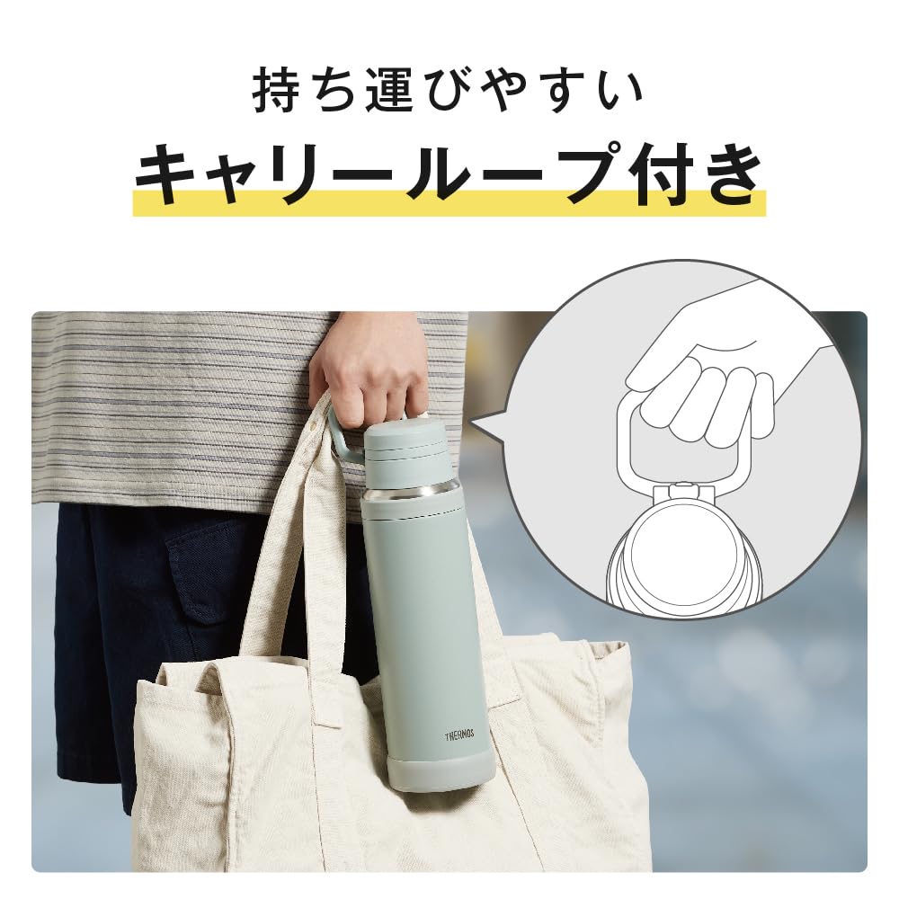 [With handle, thermal insulation, dishwasher safe] Thermos Water Bottle Vacuum Insulated Mobile Mug 1L Ash Green Convenient carrying loop Fluid tech construction for smooth drinking JOY-1000 ASG