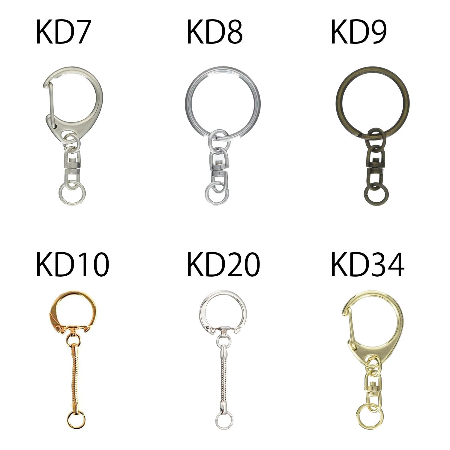 Nippon Chuko One-touch keychain metal fittings with rotating ring, 10 pieces, Total length 4.5cm, Silver KD12 Accessories Accessory materials Keychain metal fittings