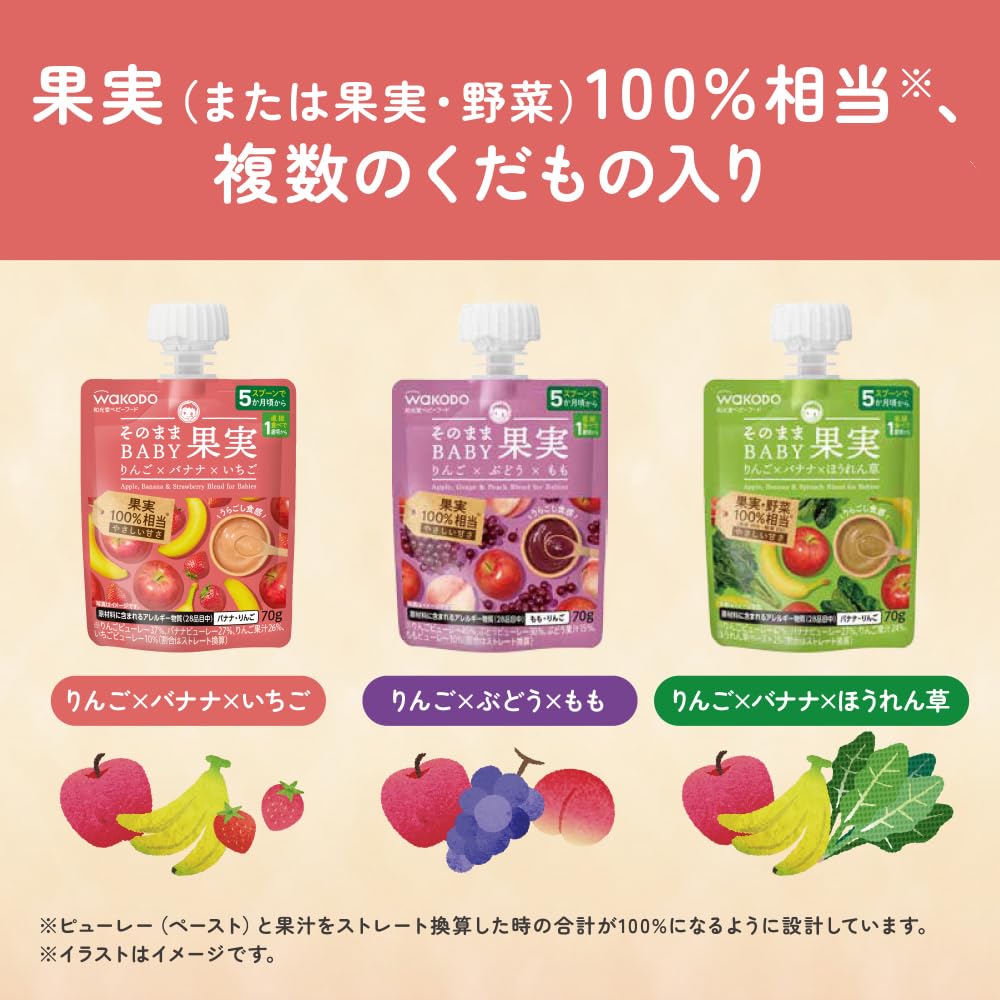 Wakodo As-is BABY Fruit Apple x Banana x Spinach 70g [Spoon from 5 months old and as is from 1 year old] 3 types of ingredients Puree Various ways to use