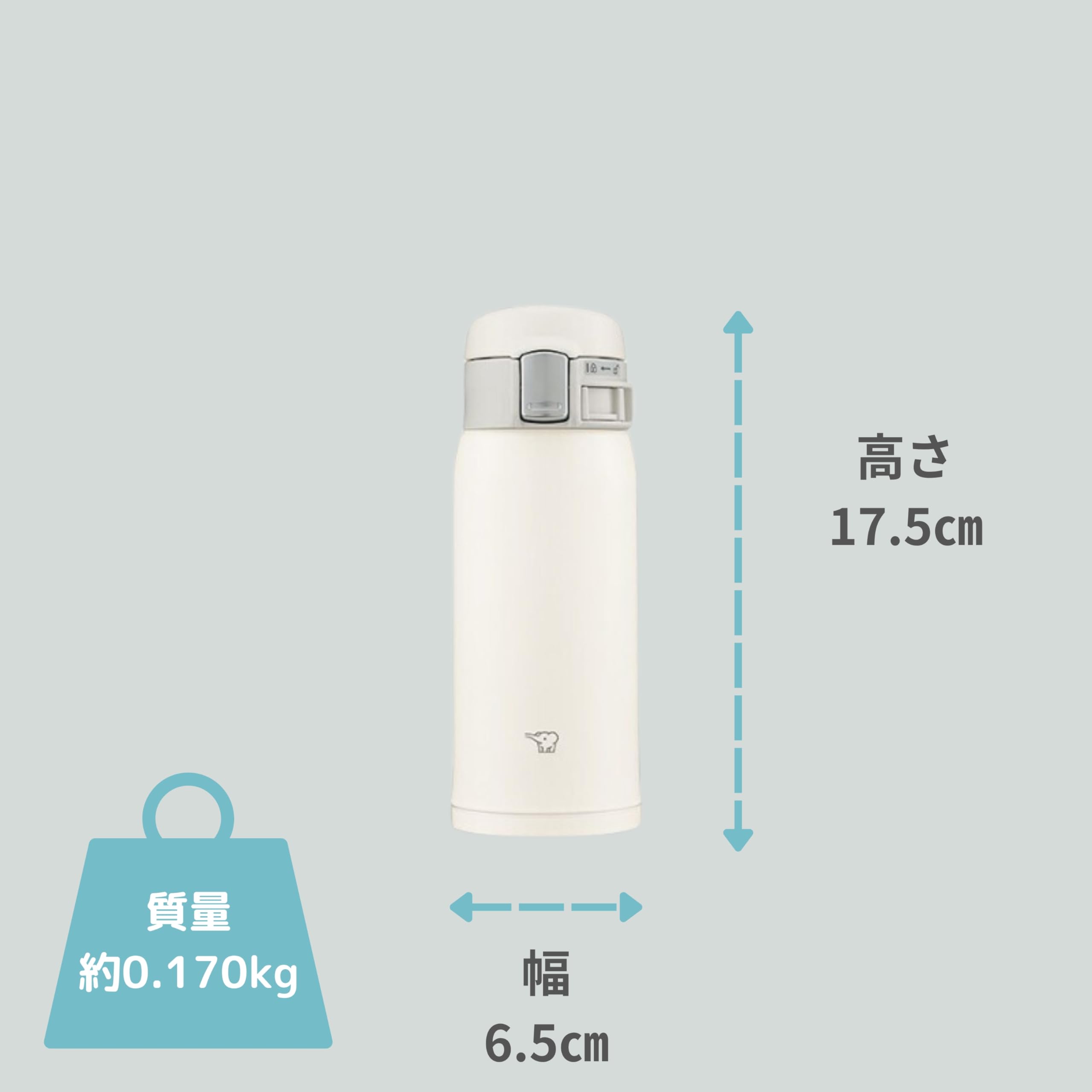 Zojirushi Water Bottle Stainless Steel Mug 360ml One-Touch Type Heat/Cold Lightweight Compact Pale White SM-SF36-WM