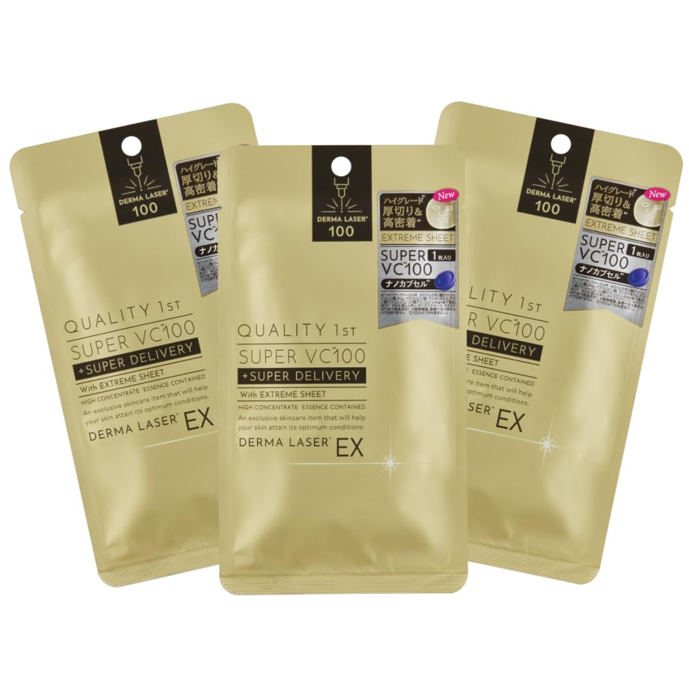 Quality 1st Derma Laser EX Super VC100 Mask (1 piece x 3 bags set) Face Pack Sheet Mask/Pore (Vitamin C) Made in Japan