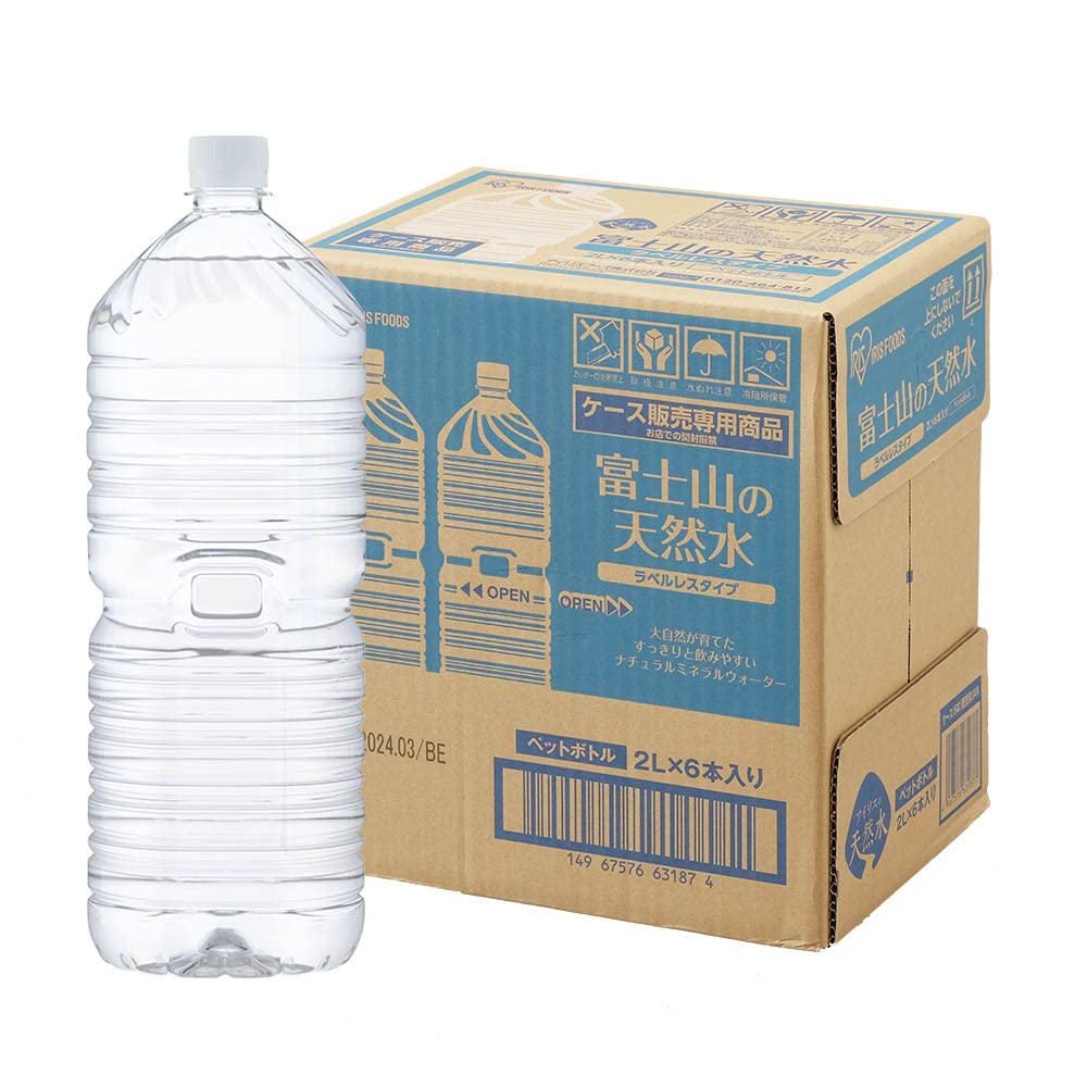 아이리스 오야마 천연수 2L×6개 라벨리스 후지산의 천연수 바나듐 함유 물 미네랄 워터 페트병 시즈오카현산 케이스 2리터 병 2000ml
