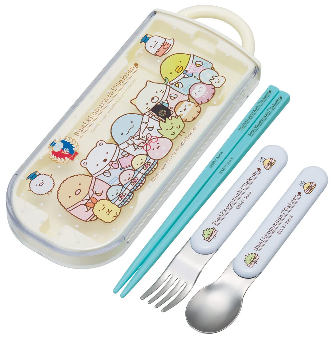Skater Children's Antibacterial Slide Trio Set Lunch Box Chopsticks Spoon Fork Sumikkogurashi School Girls Made in Japan TACC2AG-A