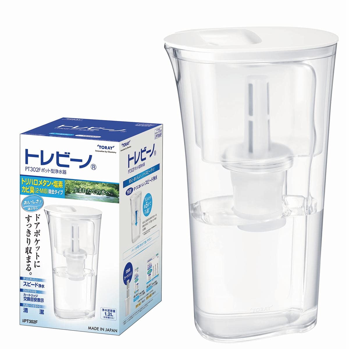 도레이 트레비노 정수 포트 (스피드 정수) 컴팩트 1.2 L[냉장고 도어 포켓에도] PT302F 정수기 포트형