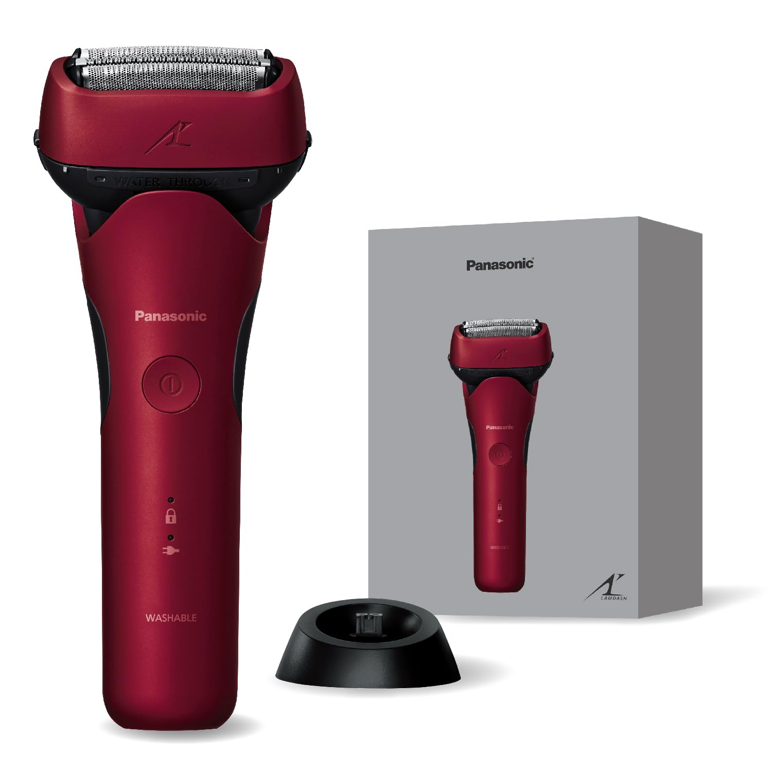 Panasonic Men's Shaver Ramdash 3-Blade Electric Razor AC Adapter Charging/Charging Stand Close Swing Head ES-L341D-R Red