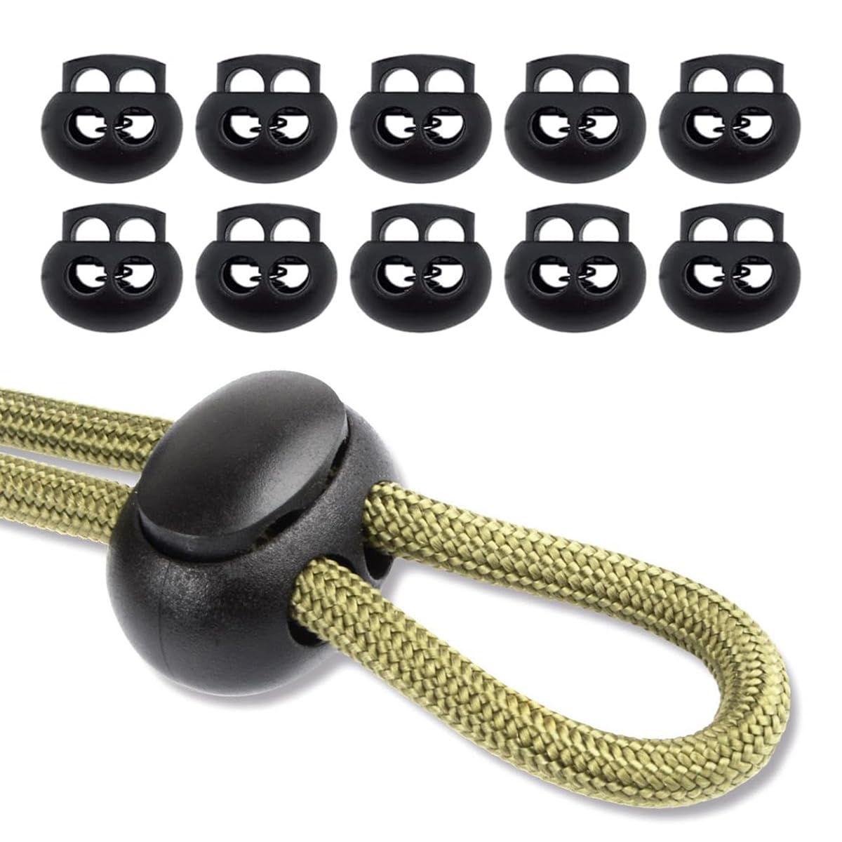 Spring Cord Stopper, 2 Holes, Hole Diameter 6mm, Black, 10 Pieces, String Stopper, Cord Lock, Toggle Stopper, Black