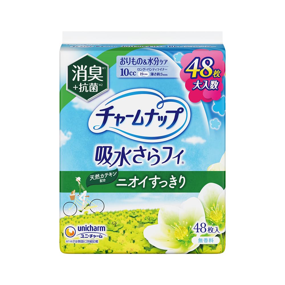 Charm Nap Water Absorbent Sarafi Long Unscented Deodorizing Wingless 10cc 19cm 48 Pieces (Vaginal & Moisture Care Urine Absorbent Liner Urine Leaking Liner Panty Liner Size) [For those with light urine leakage]