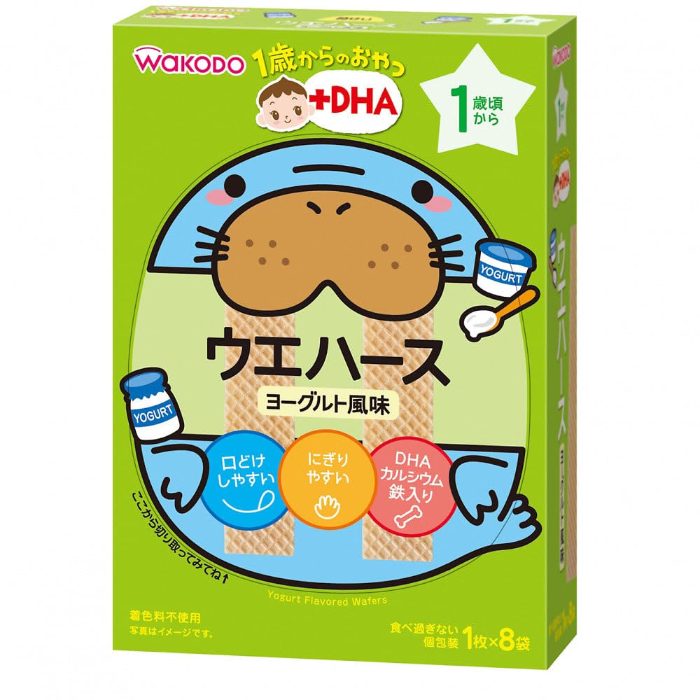 【와코도】 1세부터의 간식+DHA 웨이퍼스 요구르트 맛 6개 [12개월경부터] 부드럽게 하기 쉬운 설계