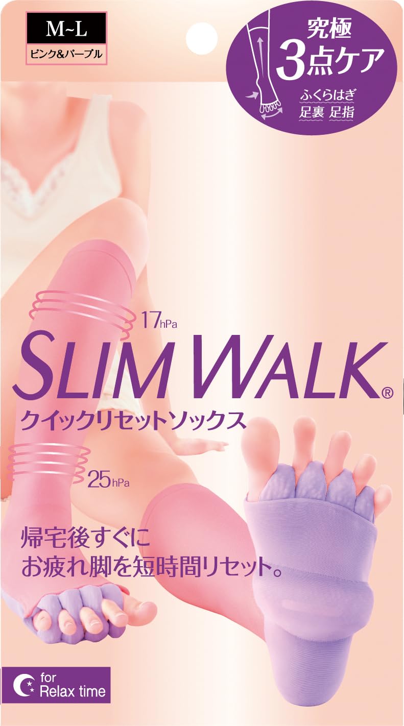 Compression Socks Slim Walk Quick Reset Socks M-L Pink Purple Home Compression AskDoctors Calf Soles Toes