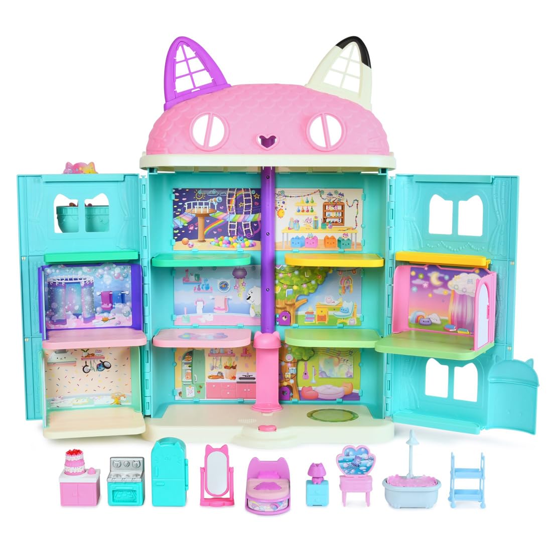 TAKARA TOMY Gabby's Dollhouse Big Cat House Nyantastic Gift Set with 3 Rooms