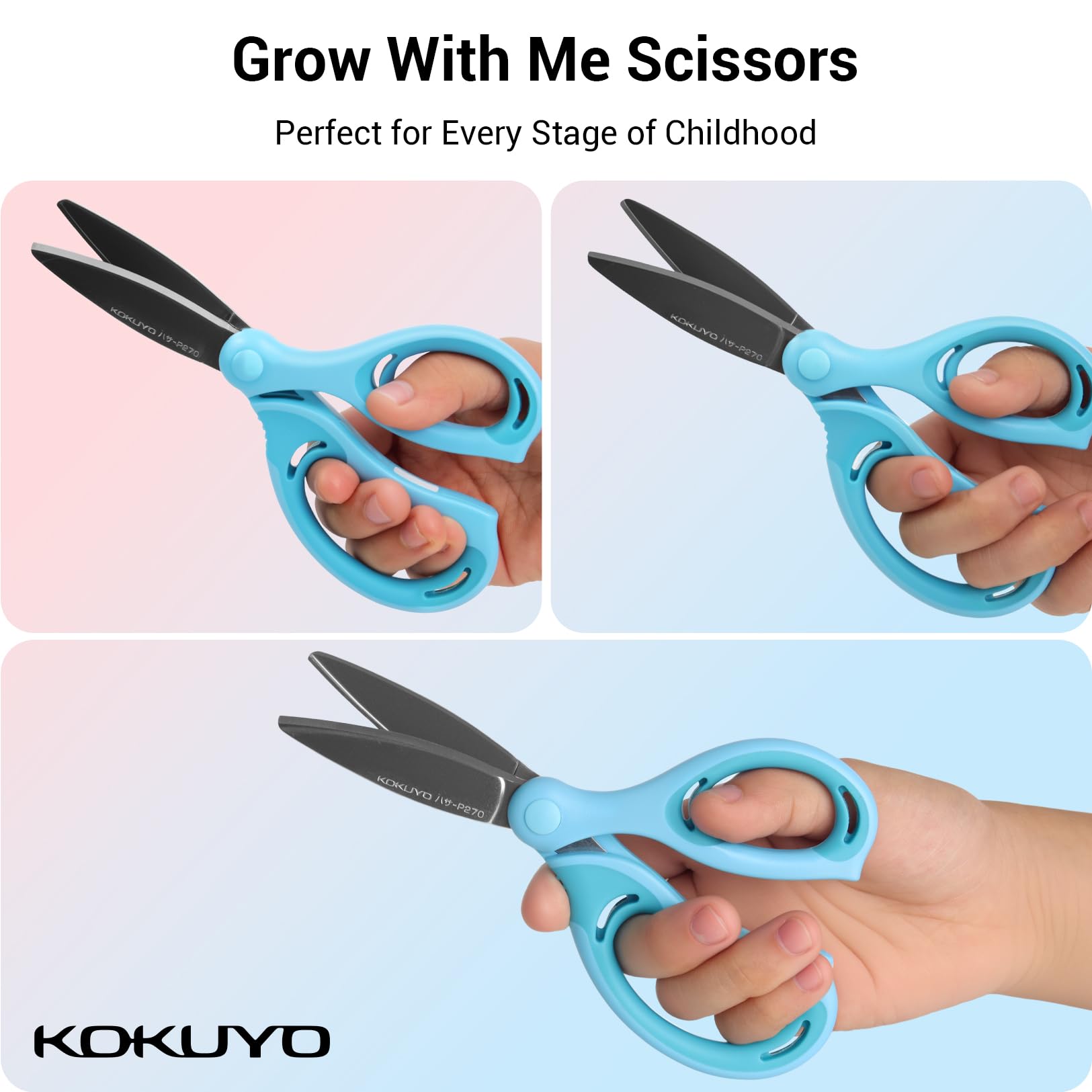 KOKUYO Scissors for Children Right Hand Aero Fit Sakusa Glueless Blade Blue Hasa-P270B