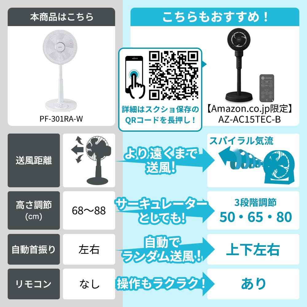 [Power Saving Measures] Iris Ohyama Oscillating Fan, 3 Levels of Air Volume, Timer Function, Ventilation, Living Room Fan, White PF-301RA-W