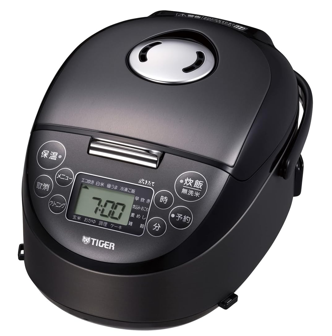 TIGER IH Rice Cooker, 3 Cups, Freshly Cooked, Small Capacity, Far-Infrared 5 Layer, Earthen Pot Heat Storage Coated Pot, Steel Black JPF-G055KL