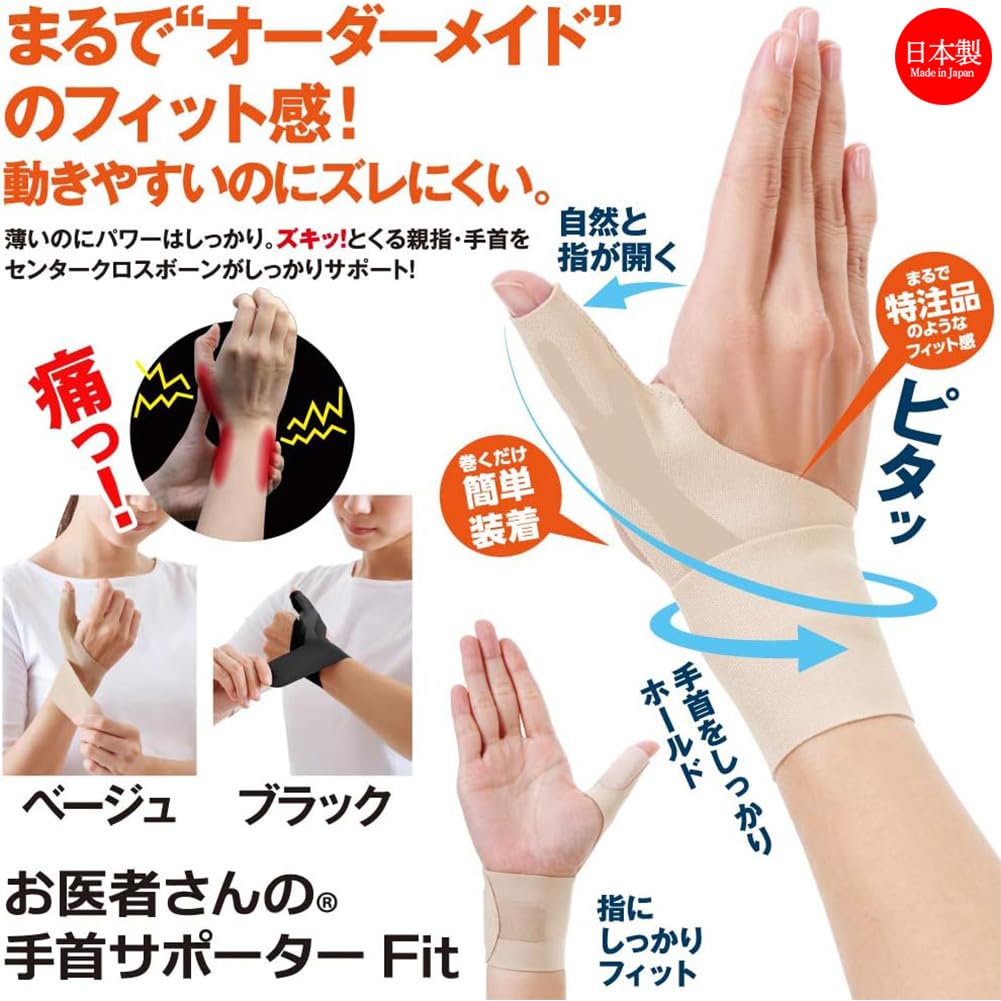 Alfax Wrist Support Thumb Thin Thin Fixed Made in Japan Doctor's Wrist Support Fit Beige Right Hand S Size
