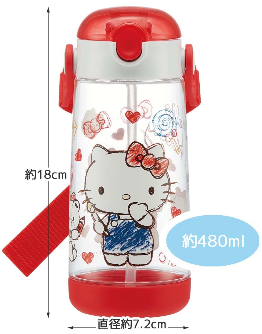 Skater Children's Water Bottle with Straw Clear Bottle 480ml One Touch Silicone Sanrio Hello Kitty Sketch Girls PDSH5-A