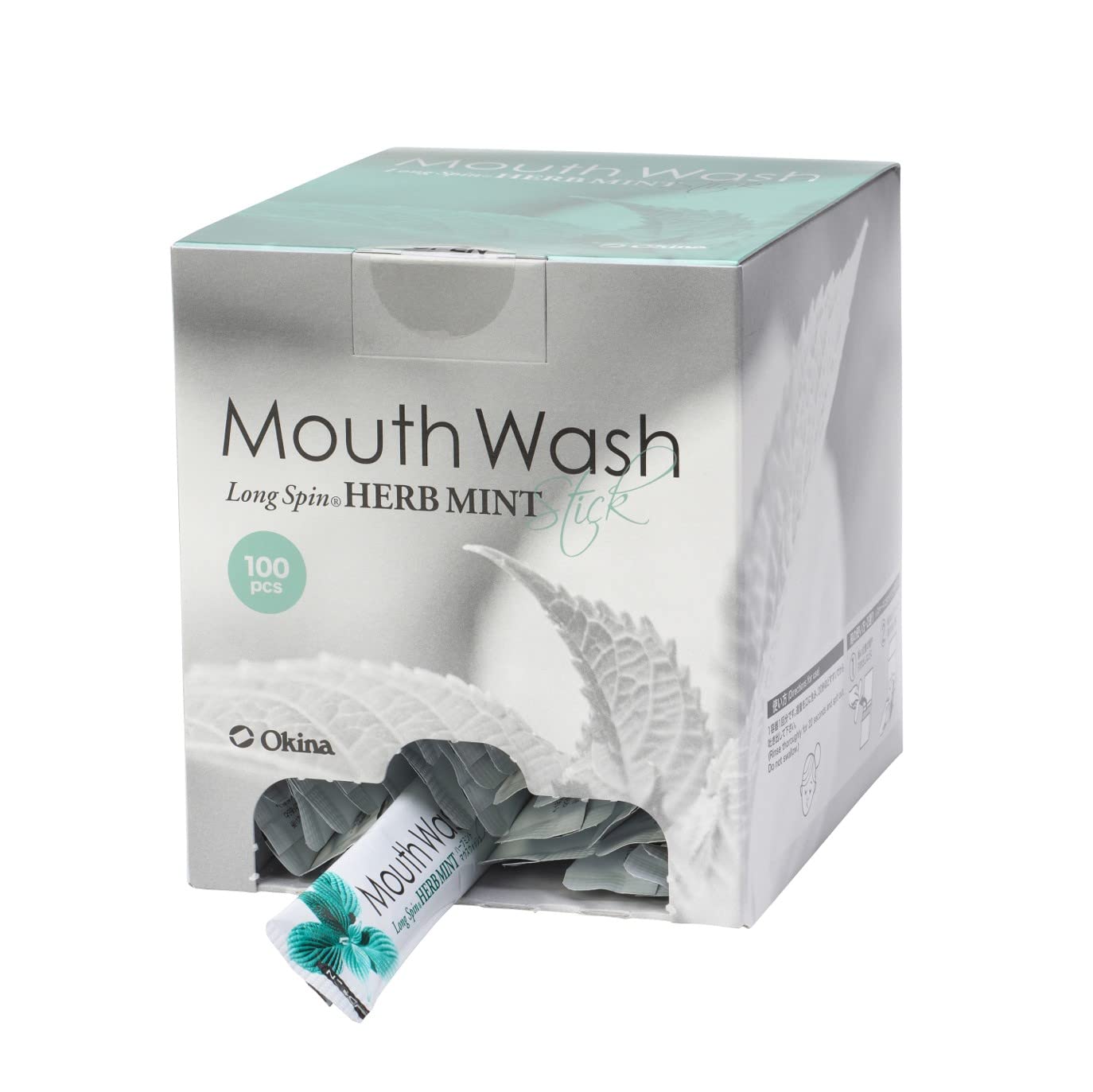 Okina Mouthwash Long Spin Stick 10mL 1 box <100 pieces> Portable, individually wrapped [Made in Japan] (Herbal Mint)