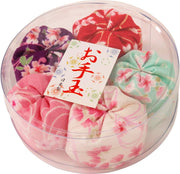 Matsumi Kogei Made in Japan Beanbags in Round Plastic Case, Cherry Blossom Pattern, 5 Pieces, Japanese Pattern