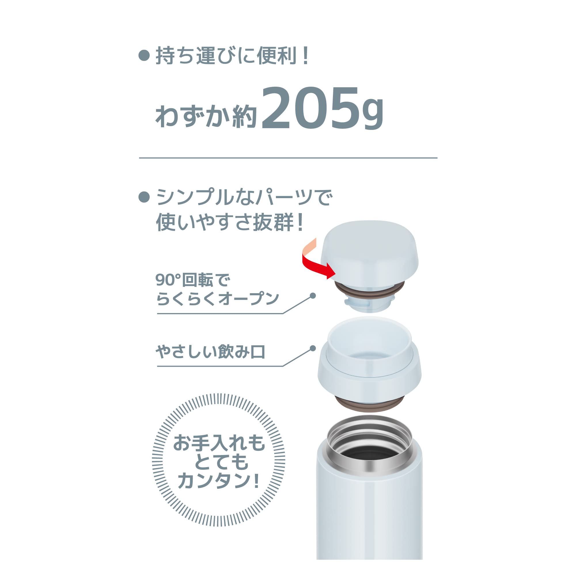 [Dishwasher compatible model] Thermos Water Bottle Vacuum Insulated Mobile Mug 500ml White Gray JOR-500 WHGY