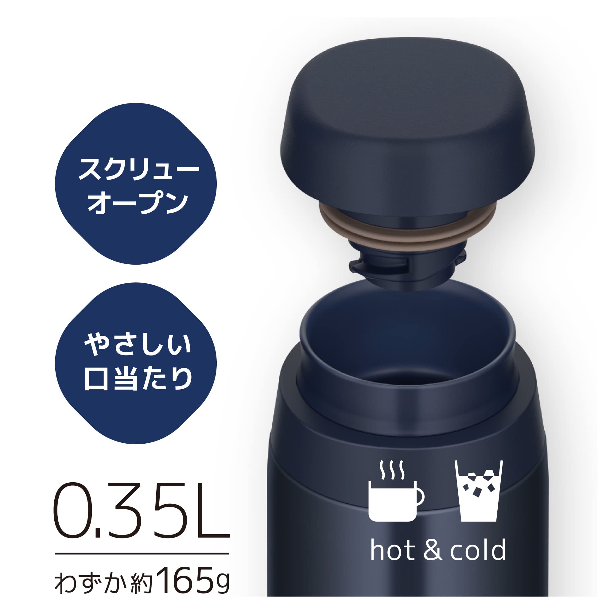 [Dishwasher compatible model] Thermos Water Bottle Vacuum Insulated Mobile Mug 350ml Dark Navy JOR-350 DNVY