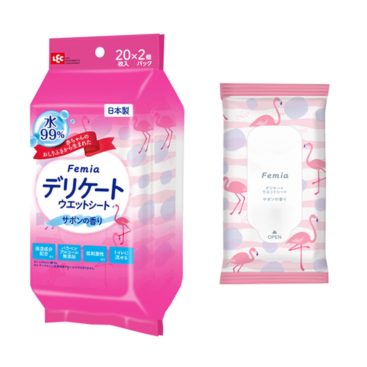 렉 여성용 섬세한 웨트 시트 Femia 20장입×2개 (사본의 향기) 화장실에 흘릴 수 있다